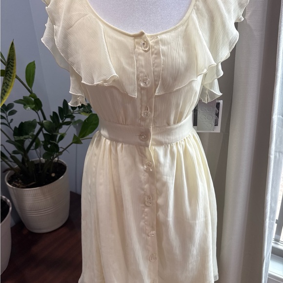 Target Cream Ruffle Button-Down Mini Dress - Picture 2 of 3